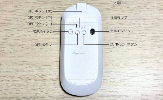 FENIFOX Bluetooth ワイヤレスマウスの大きさと重さ (各部名称) その２